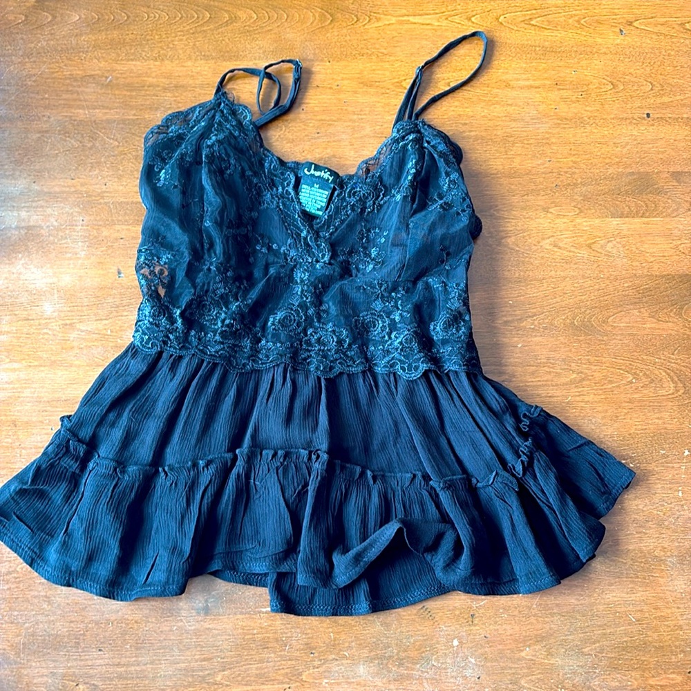 Black spaghetti strap baby doll top